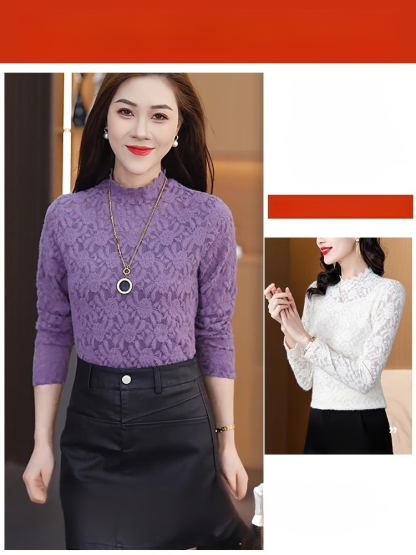 加絨加厚蕾絲打底衫