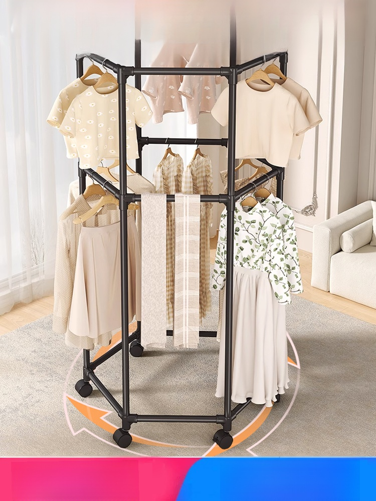 ราวแขวนผ้า 6เหลี่ยม แขวนผ้าได้หกด้านใช้งานได้สองชั้น รุ่นนี้มีล้อด้วยสามารถหมุนได้ 360 องศา