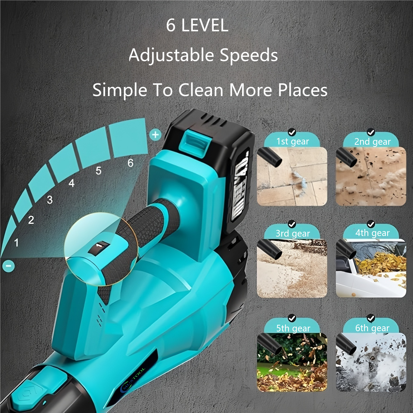 21V Cordless 6-Speed Leaf Blower with 2 Batteries for Patio and Lawn Cleaning