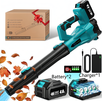 21V Cordless 6-Speed Leaf Blower with 2 Batteries for Patio and Lawn Cleaning