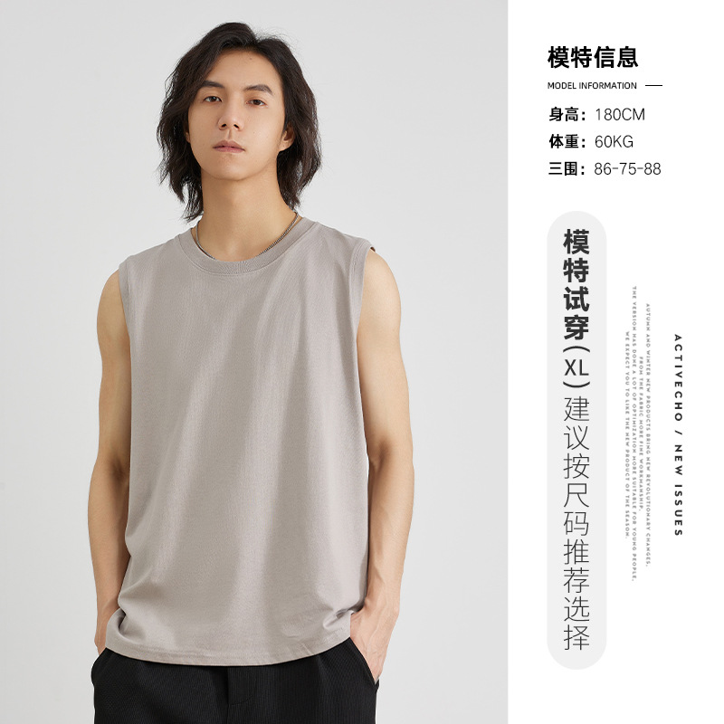 男夏外穿純棉無袖T恤