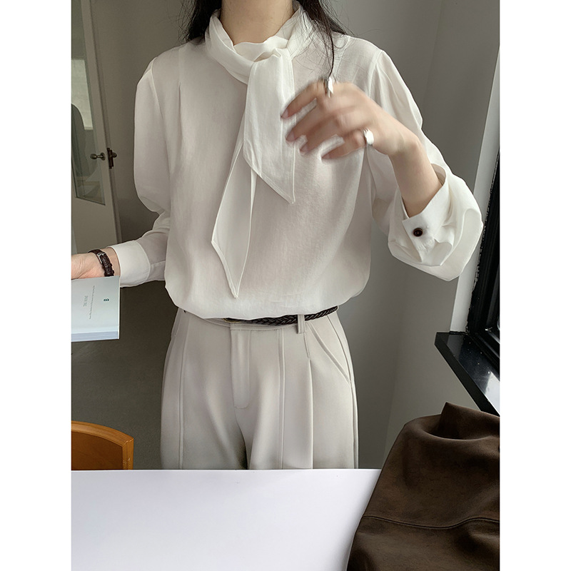 女春秋韓式立領寬鬆長袖襯衫
