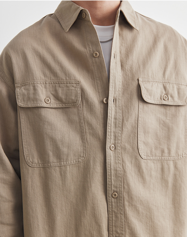 男士春秋美式純棉襯衫夾克