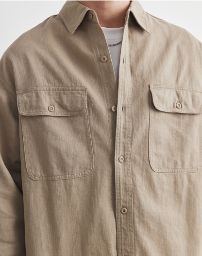 男士春秋美式純棉襯衫夾克