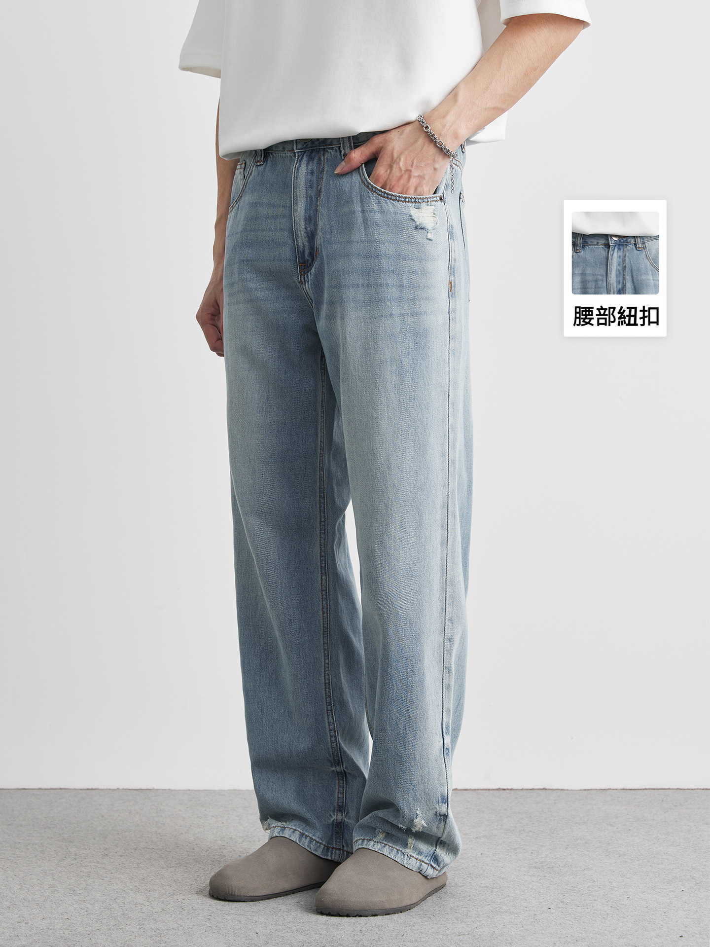 cleanfit水洗淺色破洞牛仔褲