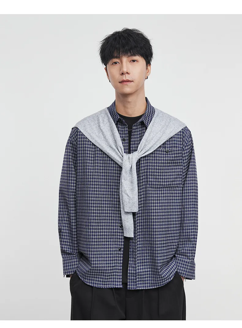 格紋敘法式青春翻領襯衫