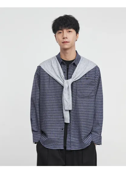 格紋敘法式青春翻領襯衫