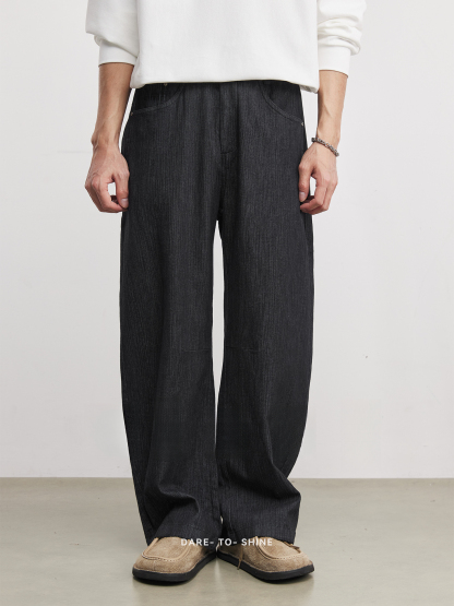 提花紋理抗皺美式復古水洗牛仔褲