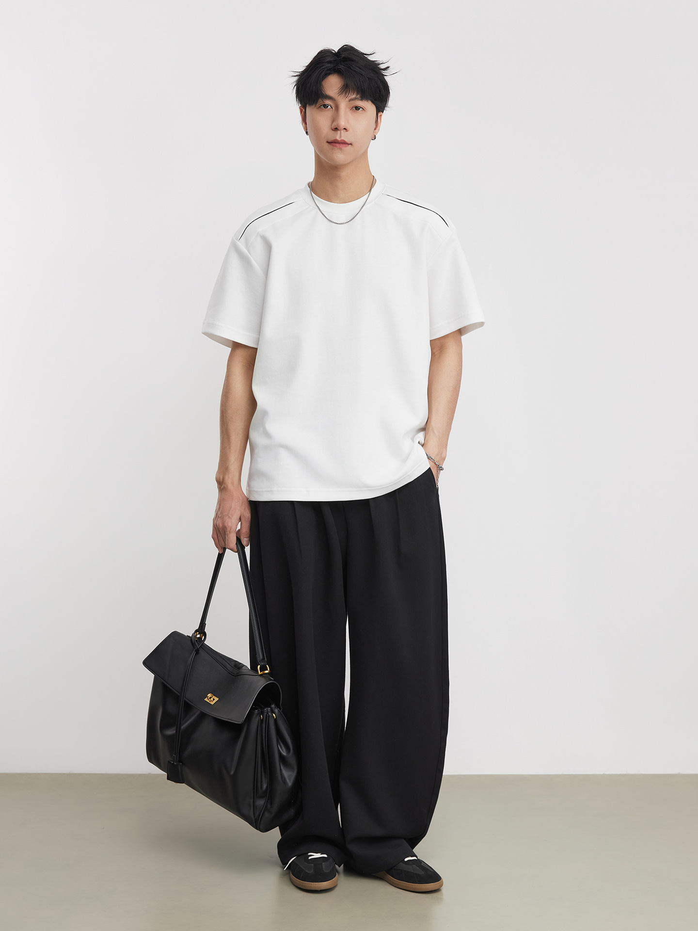 重磅270g拼接明顯裝飾短袖T恤