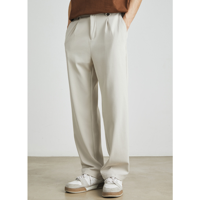 男士春夏垂感絲滑寬鬆直筒休閒褲