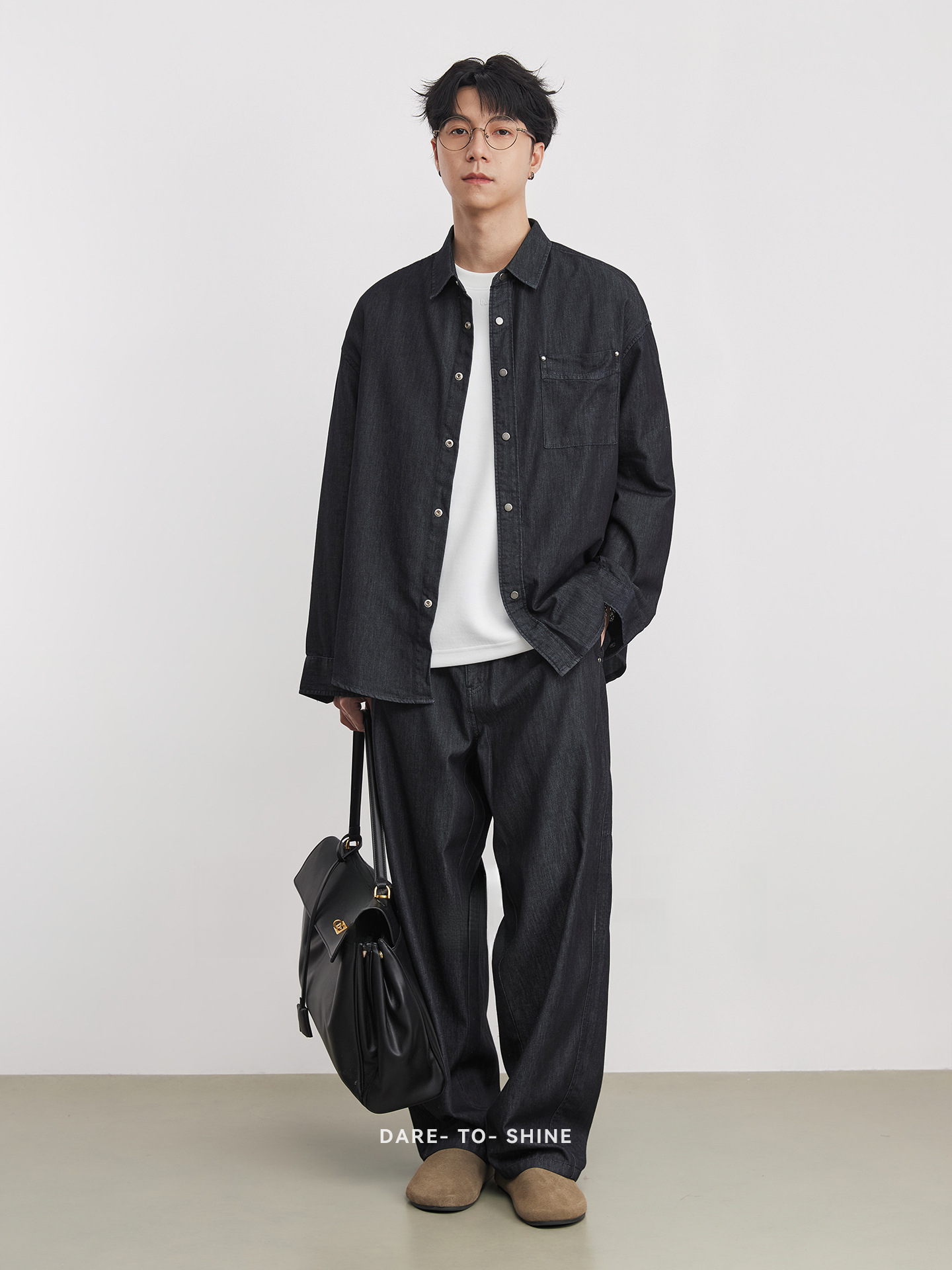 男士寬鬆牛仔襯衫