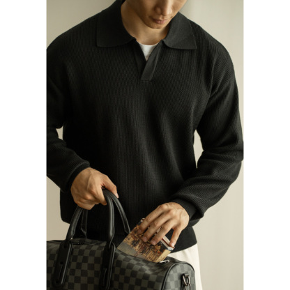 秋季V領針織套頭毛衣