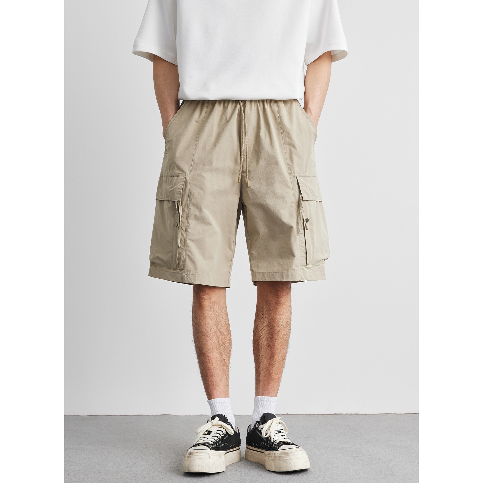 男士夏季簡約純色工裝速乾五分短褲