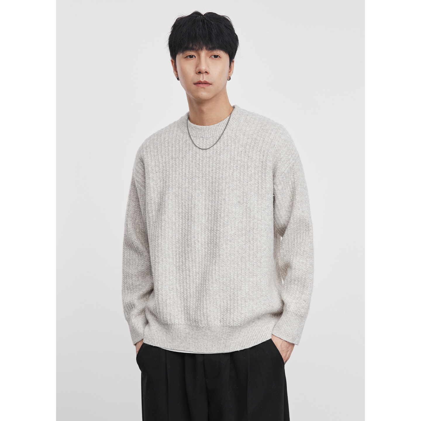 男士秋冬紋理圓領毛衣