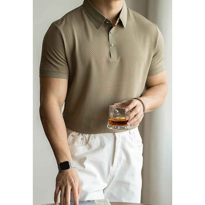 零壓感無痕冰絲提花商務休閒POLO衫