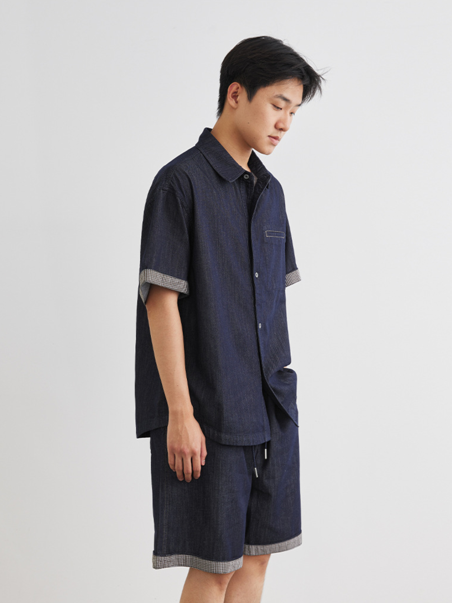 男夏牛仔短袖襯衫套裝