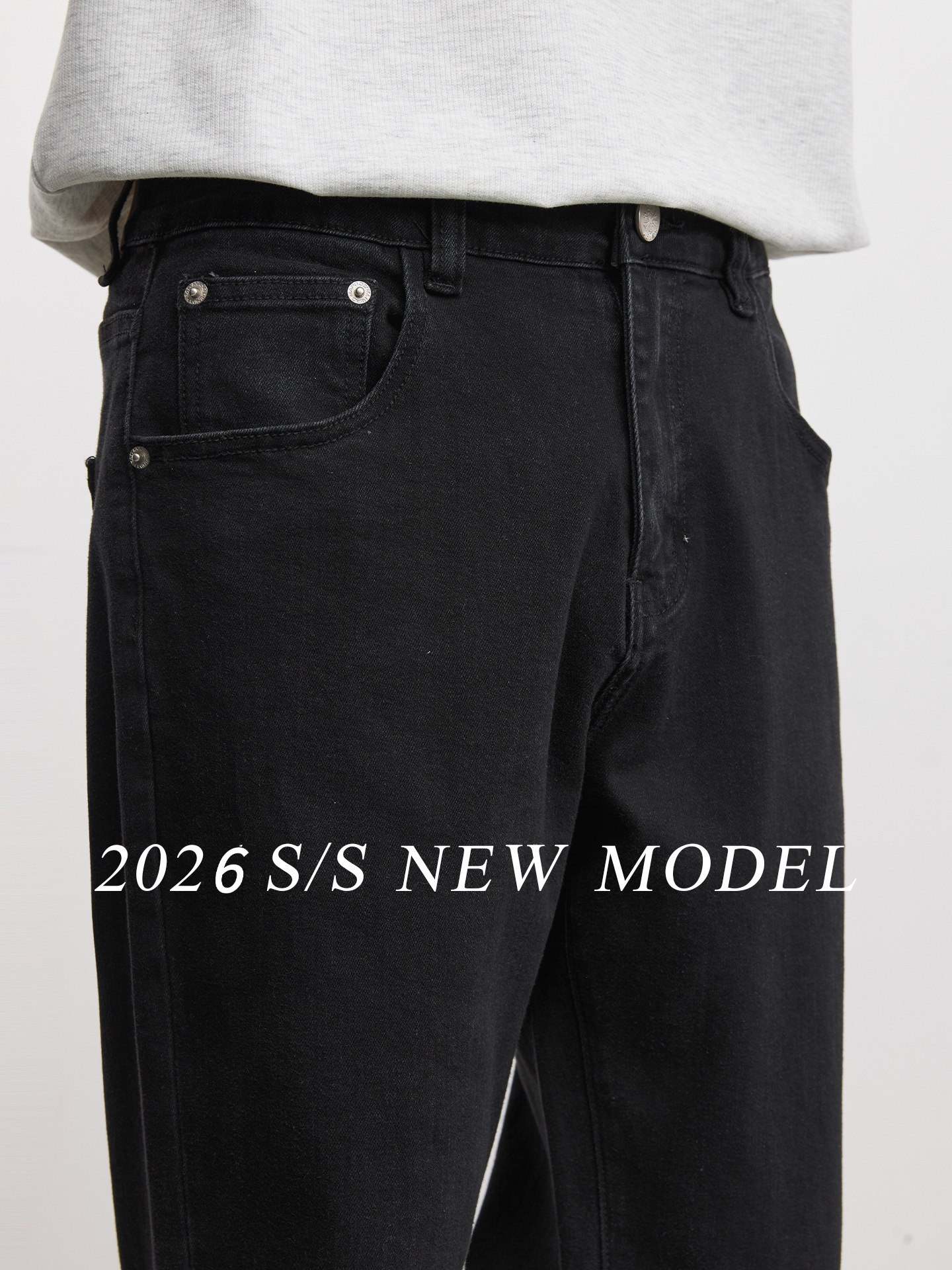 男士春秋彈力直筒黑色牛仔褲