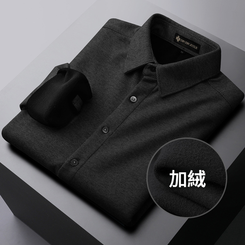 仿毛呢長袖加絨襯衫