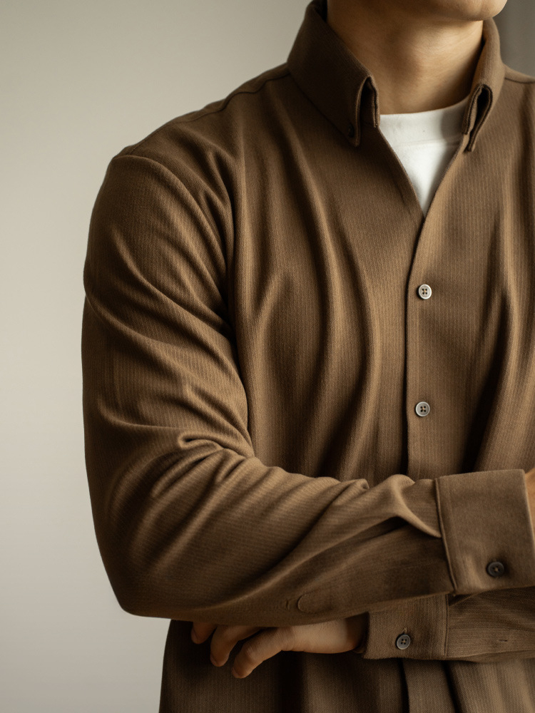 老錢風蓄熱保暖毛呢絨長袖襯衫