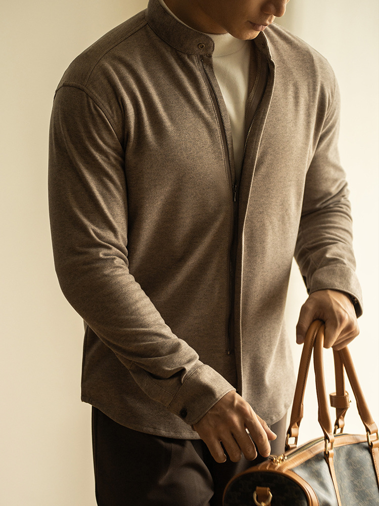 秋冬輕商務保暖毛呢拉鍊長袖襯衫