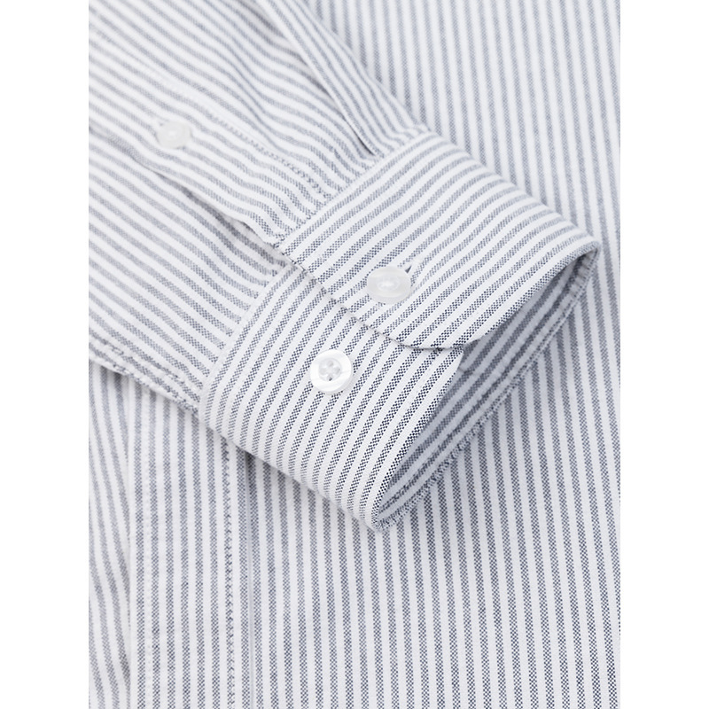 男士灰色細條紋長袖襯衫