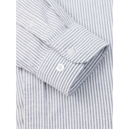 男士灰色細條紋長袖襯衫