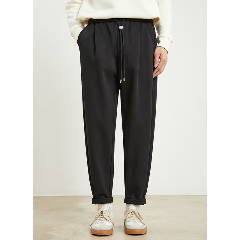 男士夏季純色垂感微錐形小直筒褲