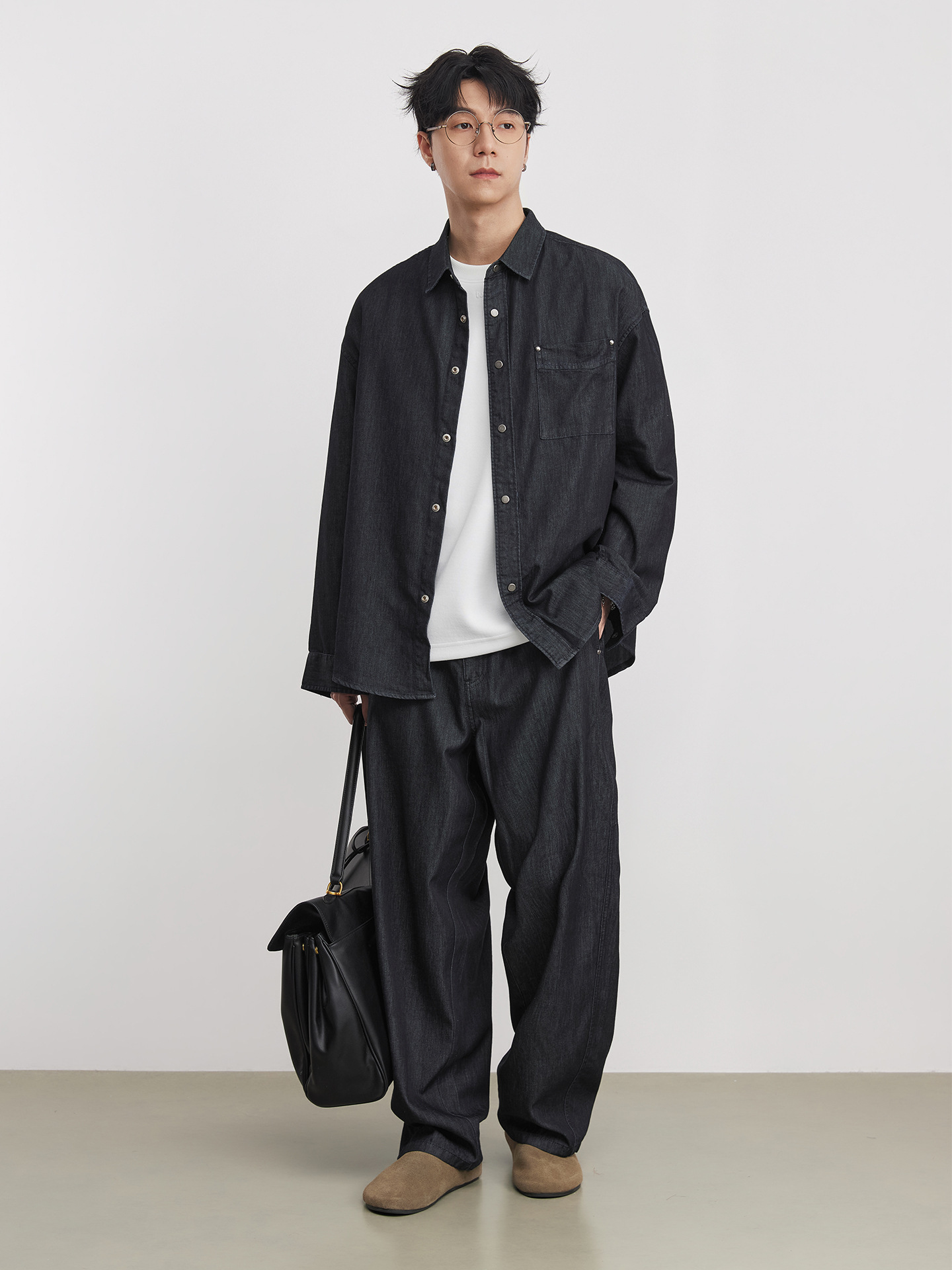 男士寬鬆牛仔襯衫