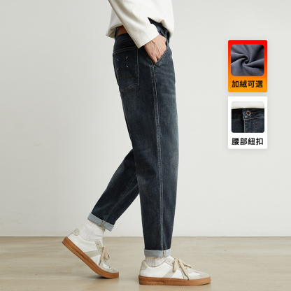 男士春秋水洗可加絨寬鬆牛仔褲