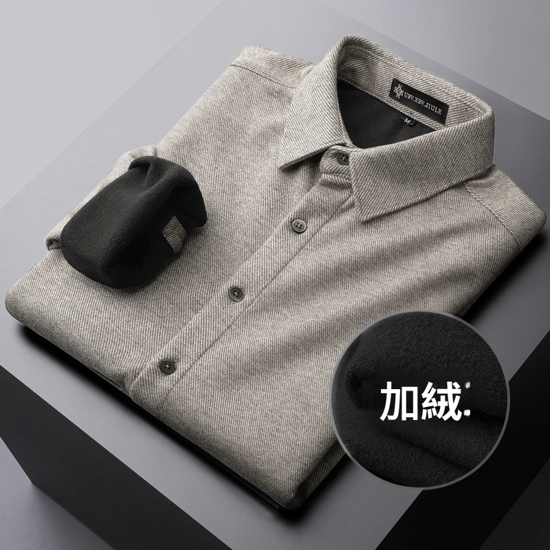 仿毛呢長袖加絨襯衫