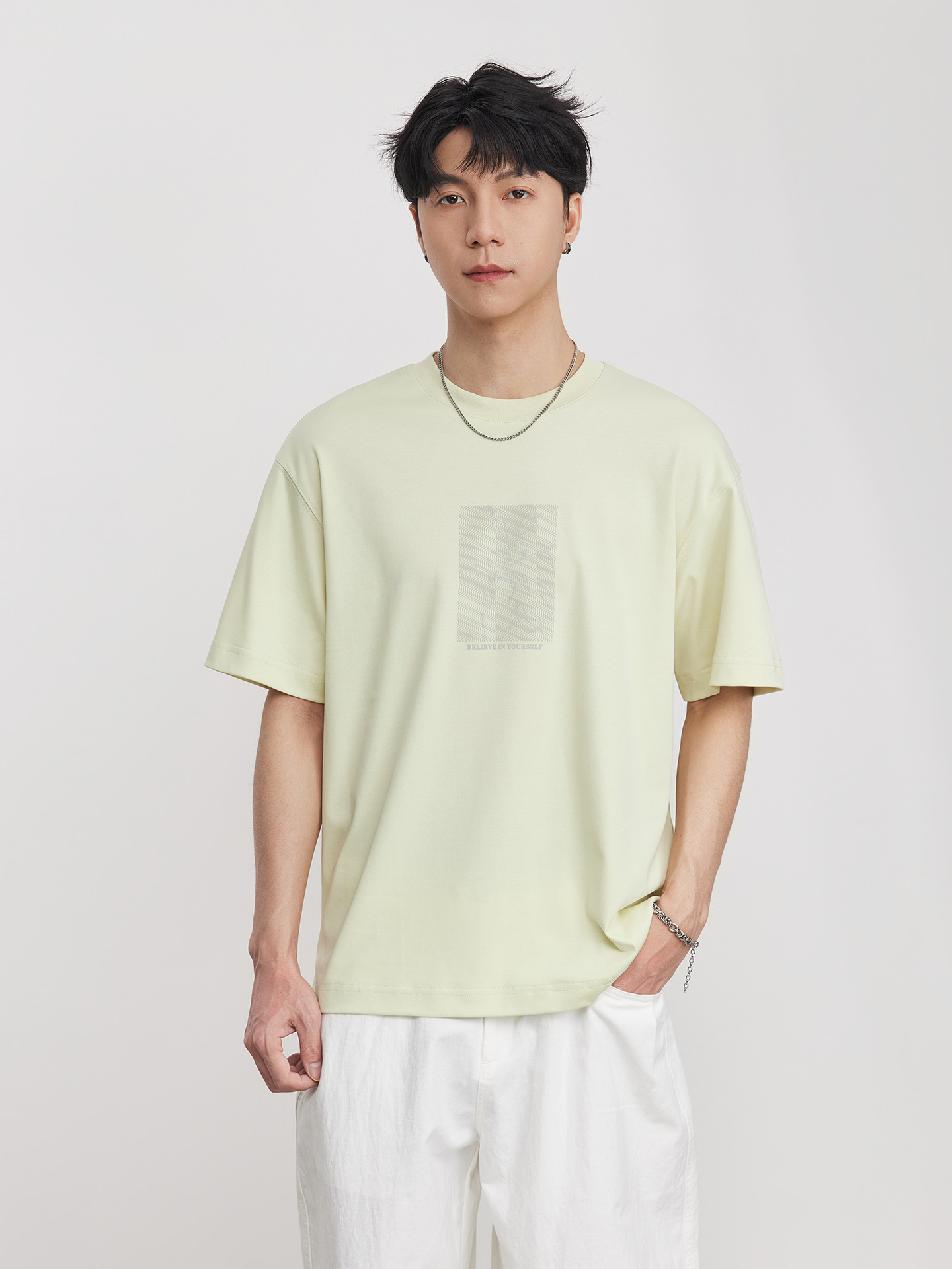 親膚液氮氨棉日系簡約印花圓領短T