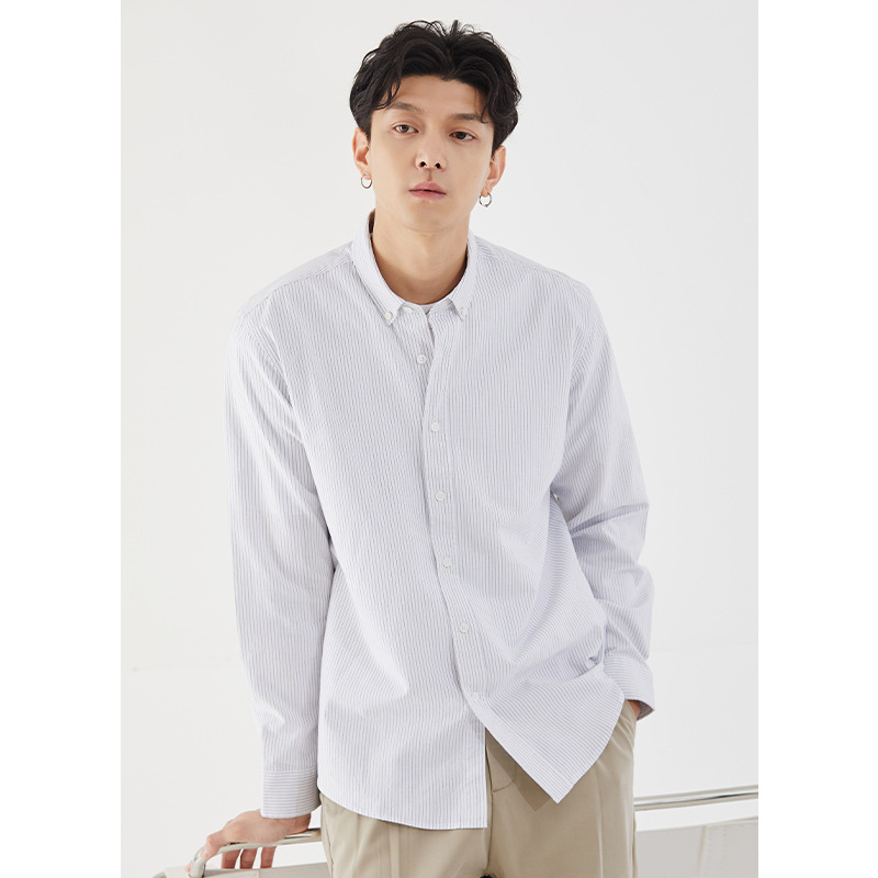 男裝條紋牛津紡長袖商務襯衫