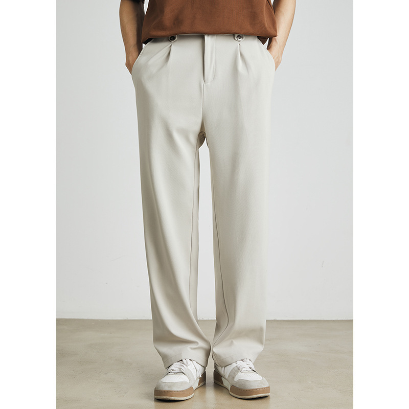 男士春夏垂感絲滑寬鬆直筒休閒褲