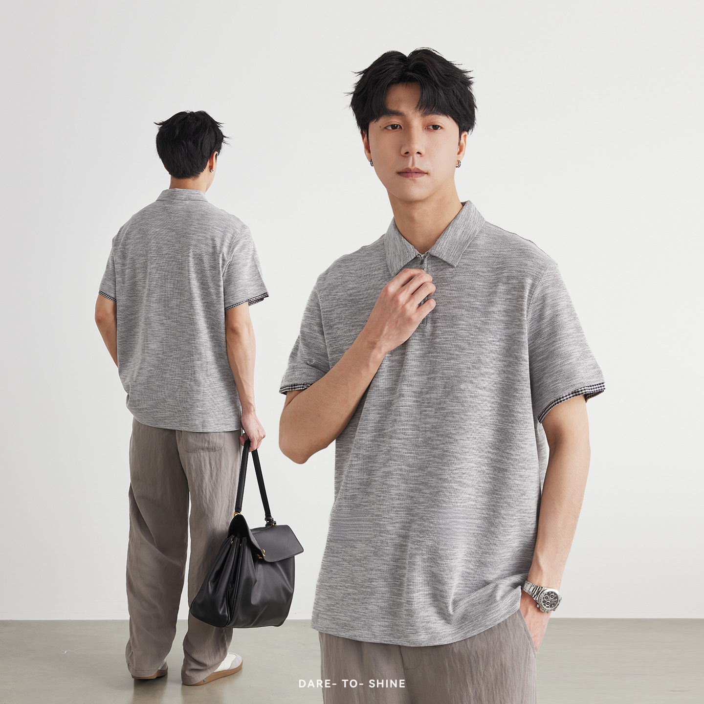 半拉鏈高彈透氣簡約百搭POLO衫