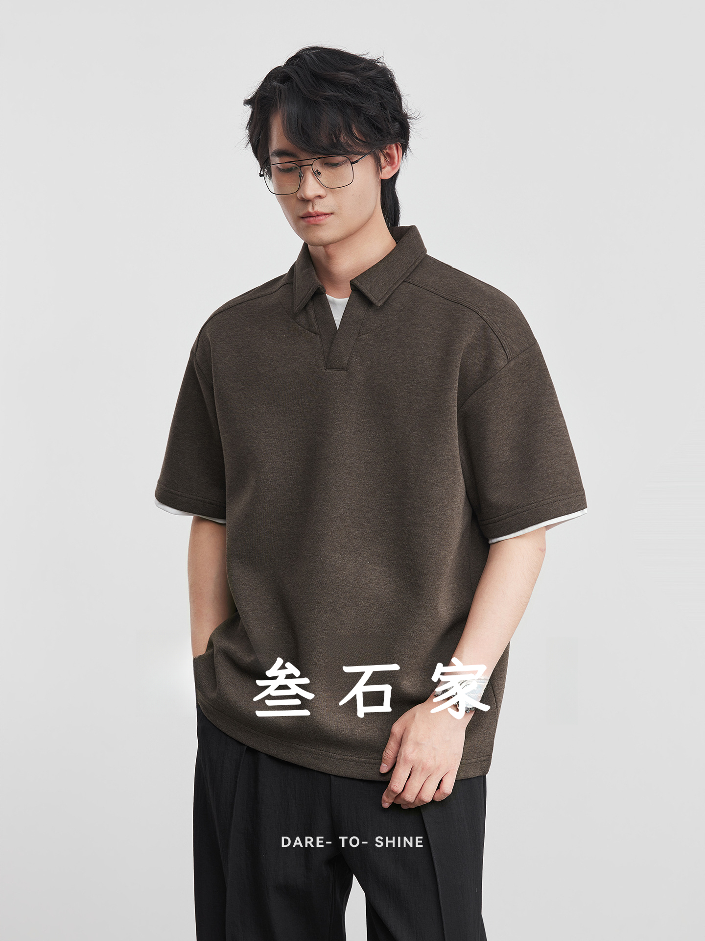 男士春夏重磅假兩件POLO衫