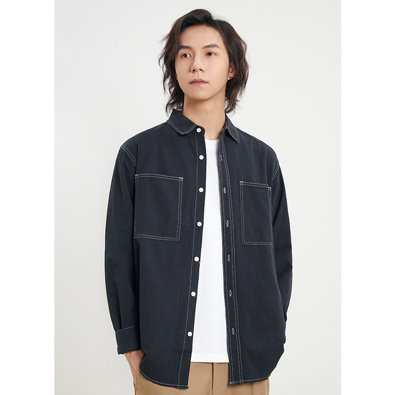 男士春季40支純棉長袖襯衫明顯設計