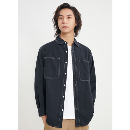 男士春季40支純棉長袖襯衫明顯設計