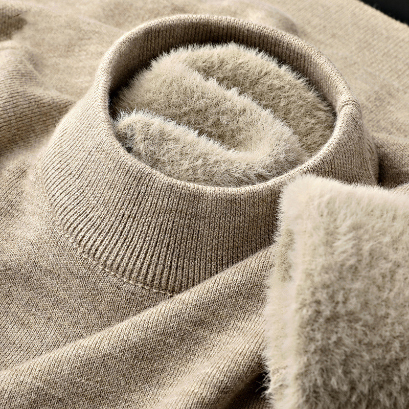 輕商務加絨羊毛一體半高領毛衣