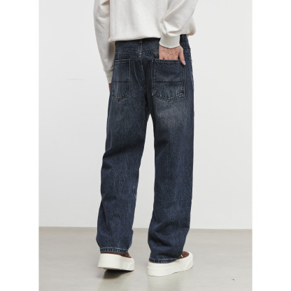 男士秋冬做舊直筒牛仔褲