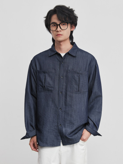 春季仿牛仔布長袖襯衫