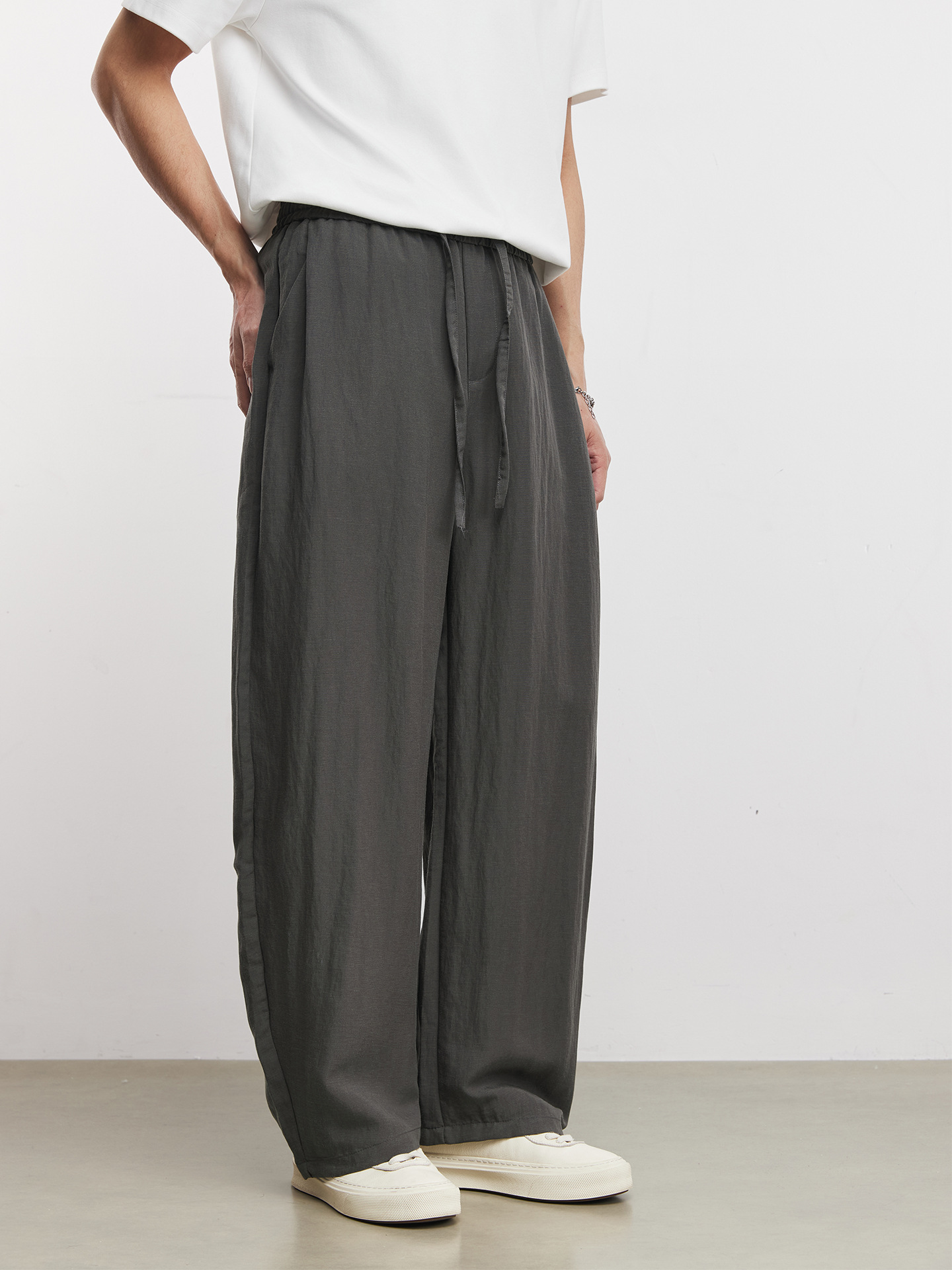 春秋亞麻萊賽爾天絲彎刀闊腿褲