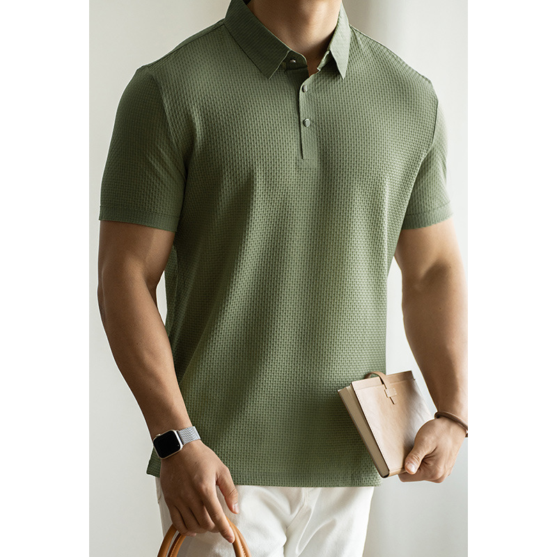 零壓感無痕冰絲提花商務休閒POLO衫