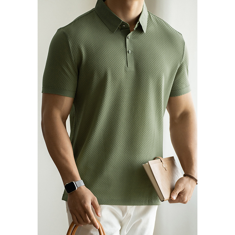 零壓感無痕冰絲提花商務休閒POLO衫