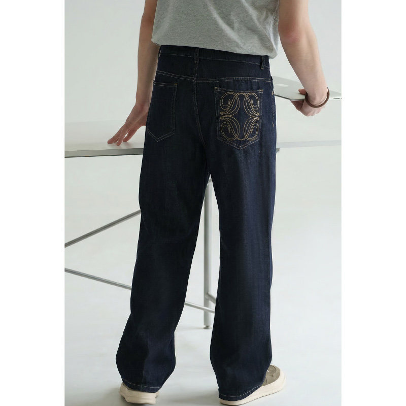 男春夏萊賽爾棉刺繡直筒牛仔褲