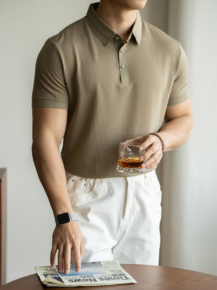 零壓感無痕冰絲提花商務休閒POLO衫