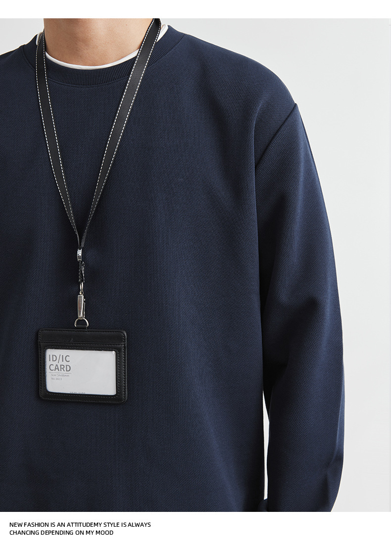 男士春秋310G重磅假兩件圓領衛衣