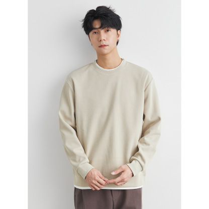 男士春秋310G重磅假兩件圓領衛衣