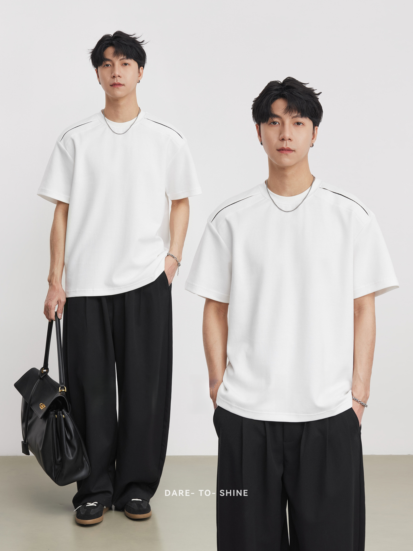 重磅270g拼接明顯裝飾短袖T恤