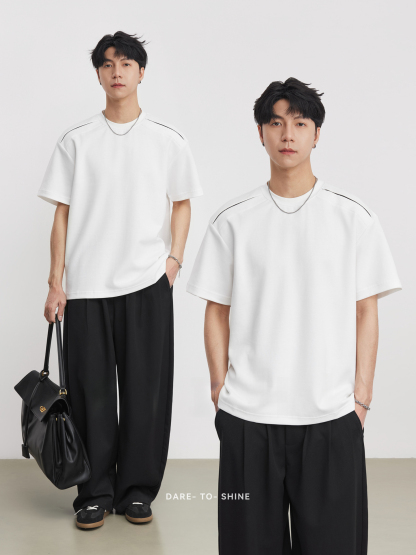 重磅270g拼接明顯裝飾短袖T恤