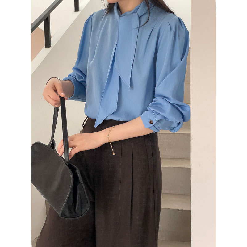 女春秋韓式立領寬鬆長袖襯衫